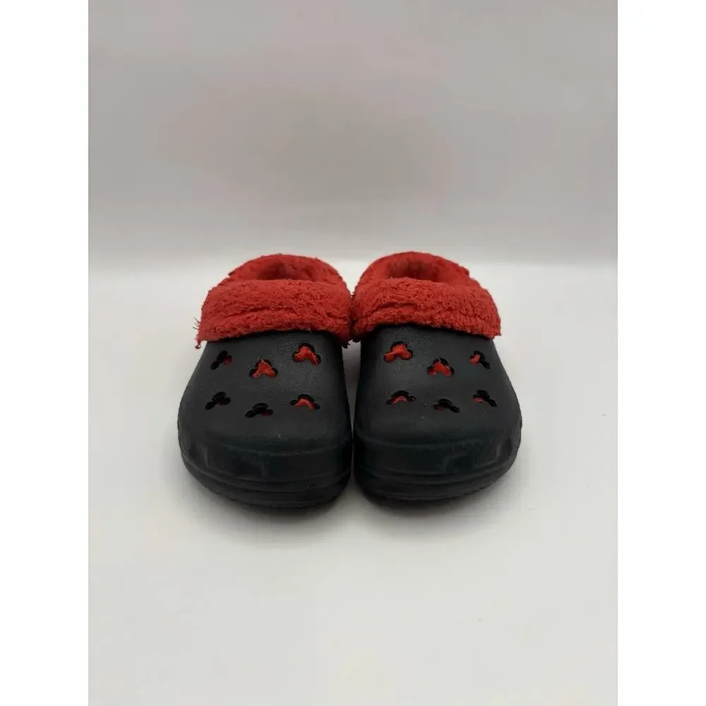 Crocs Disney Mickey Mouse Black And Red Fuzzy Clogs Kids Size 6 Or 7 C